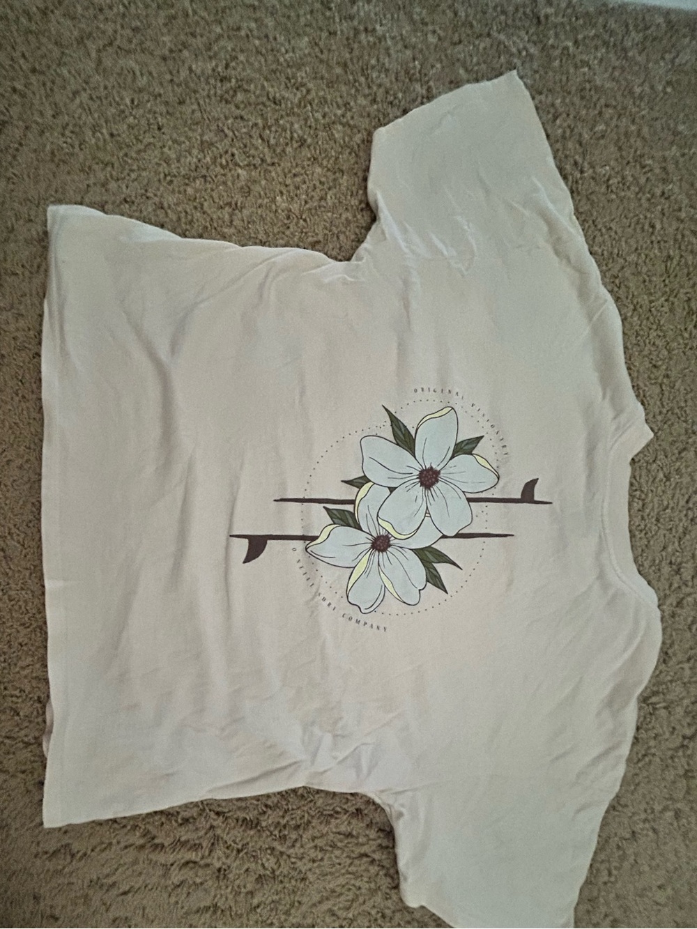 O’Neill Light Cream T-Shirt with Small Flower Graphic - Picture 2 of 2